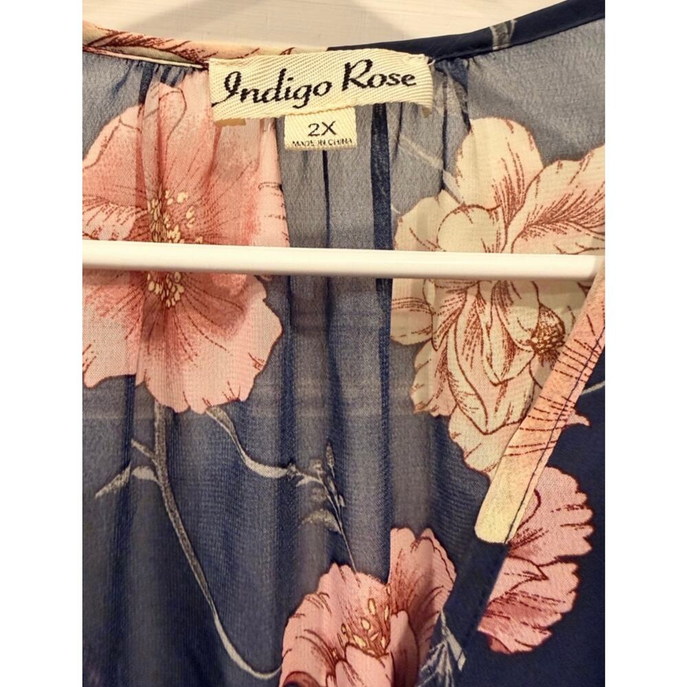 Indigo Rose Navy Pink Floral Pleated Midi Dress Plus Size 2XL - Picture 7 of 7